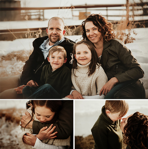 winter family photos, red deer family, warm family photos, photos on a farm, red deer photographer