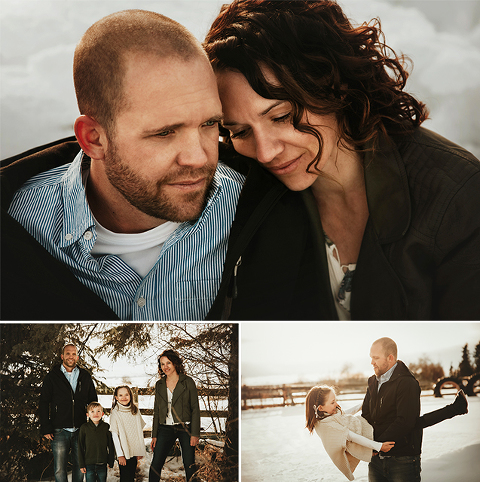 winter family photos, red deer family, warm family photos, photos on a farm, red deer photographer