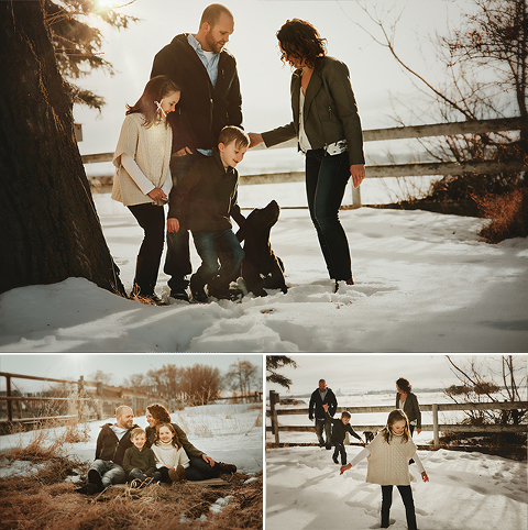 winter family photos, red deer family, warm family photos, photos on a farm, red deer photographer